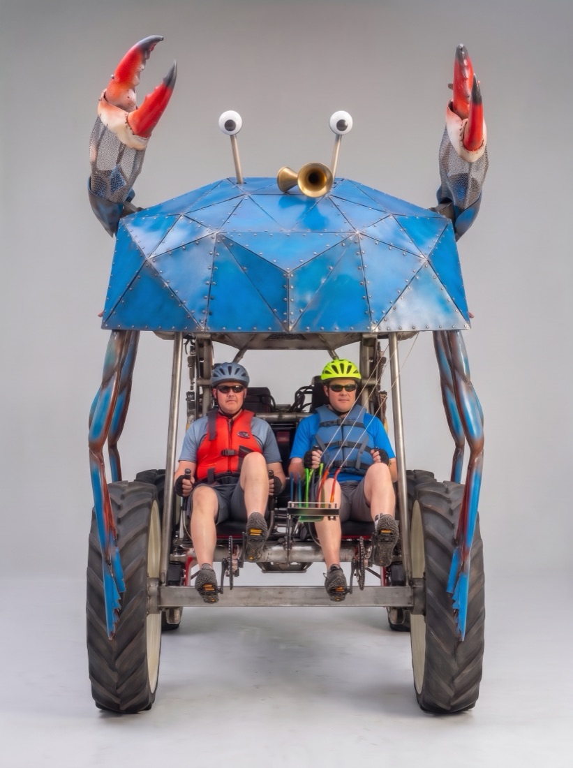 AI concept render: A tall, narrow version of the crab squeezed to 8 feet wide, with two pilots side by side and the legs hanging straight down