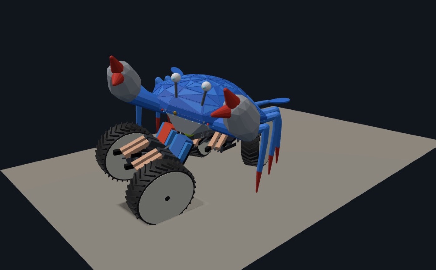 Screenshot: The simulator's SOOK with one wheel dropped into a trench, testing how the frame twists